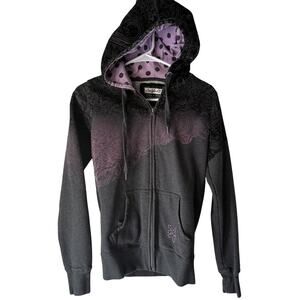 Zoo York Hoodie Y2k Vintage Medium Gray Purple Full Zip Skater Velvet Burnout